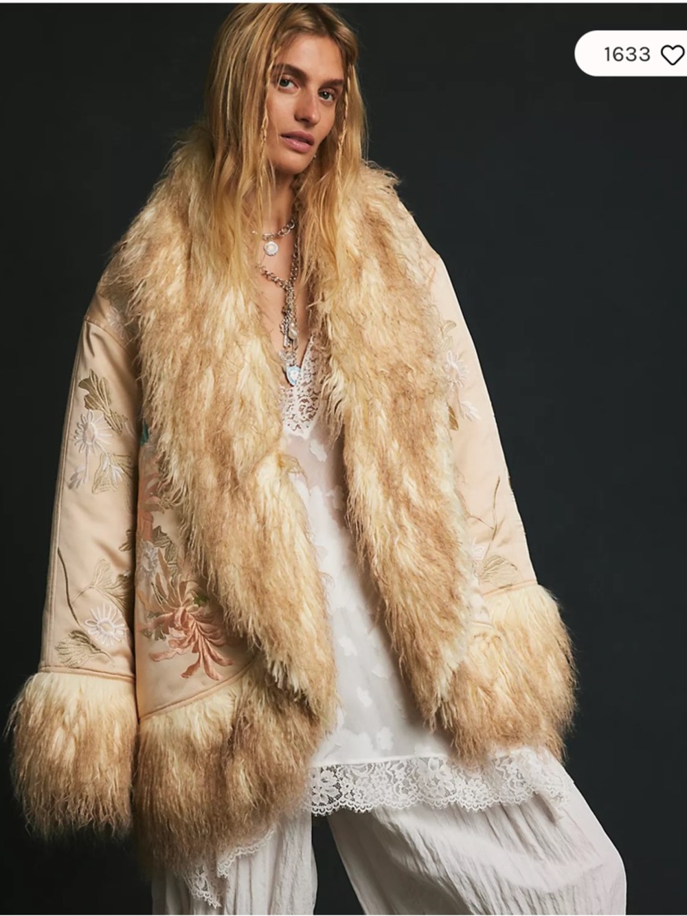 Free People Moon Petals Ivory Faux-Fur Trim Jacket. Price Firm